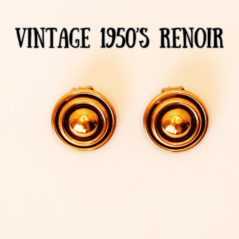 Vintage 1950’s Renoir Signed Domed Copper Clip-On Earrings